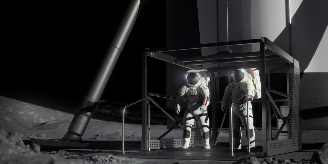 These artist’s concepts show SpaceX’s Starship Human Landing System (HLS) on the Moon. NASA is working with SpaceX to develop Starship HLS to carry astronauts from lunar orbit to the Moon’s surface and back for Artemis III and Artemis IV as part of the agency’s Artemis campaign. At about 165 feet (50 m), Starship HLS will be about the same height as a 15-story building. An elevator on Starship HLS will be used to transport crew and cargo between the lander and the Moon’s surface. 